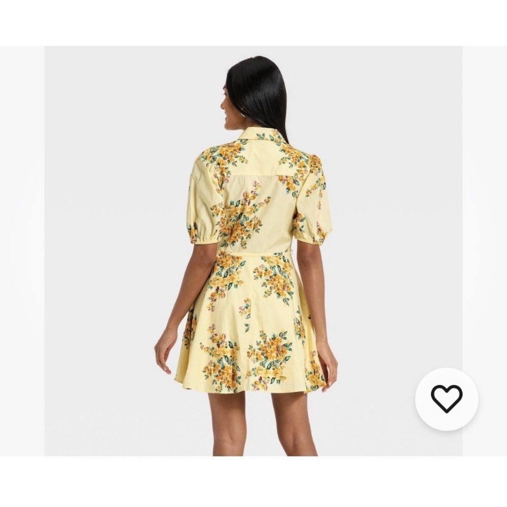 Women Puff Sleeve Mini Shirtdress - A New Day - Yellow Floral - Picture 2 of 6